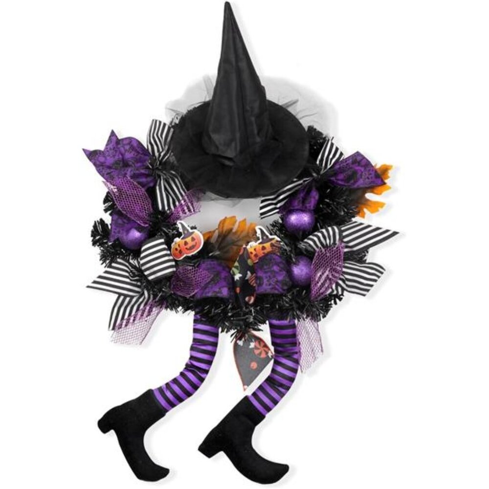 Happy Halloween Wreath for Front Door Decoration with Skeleton Artificial Bone